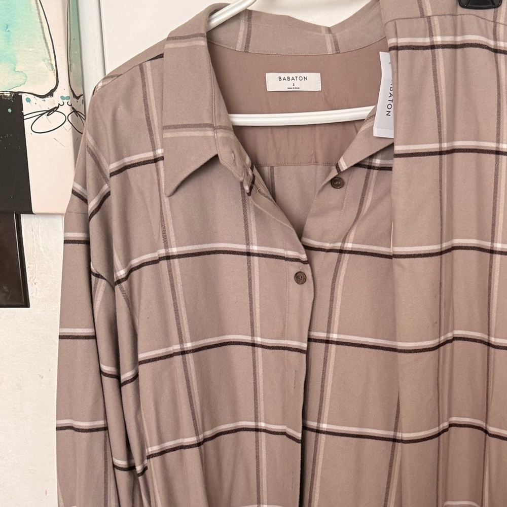 Babaton Beige Plaid Button Up
